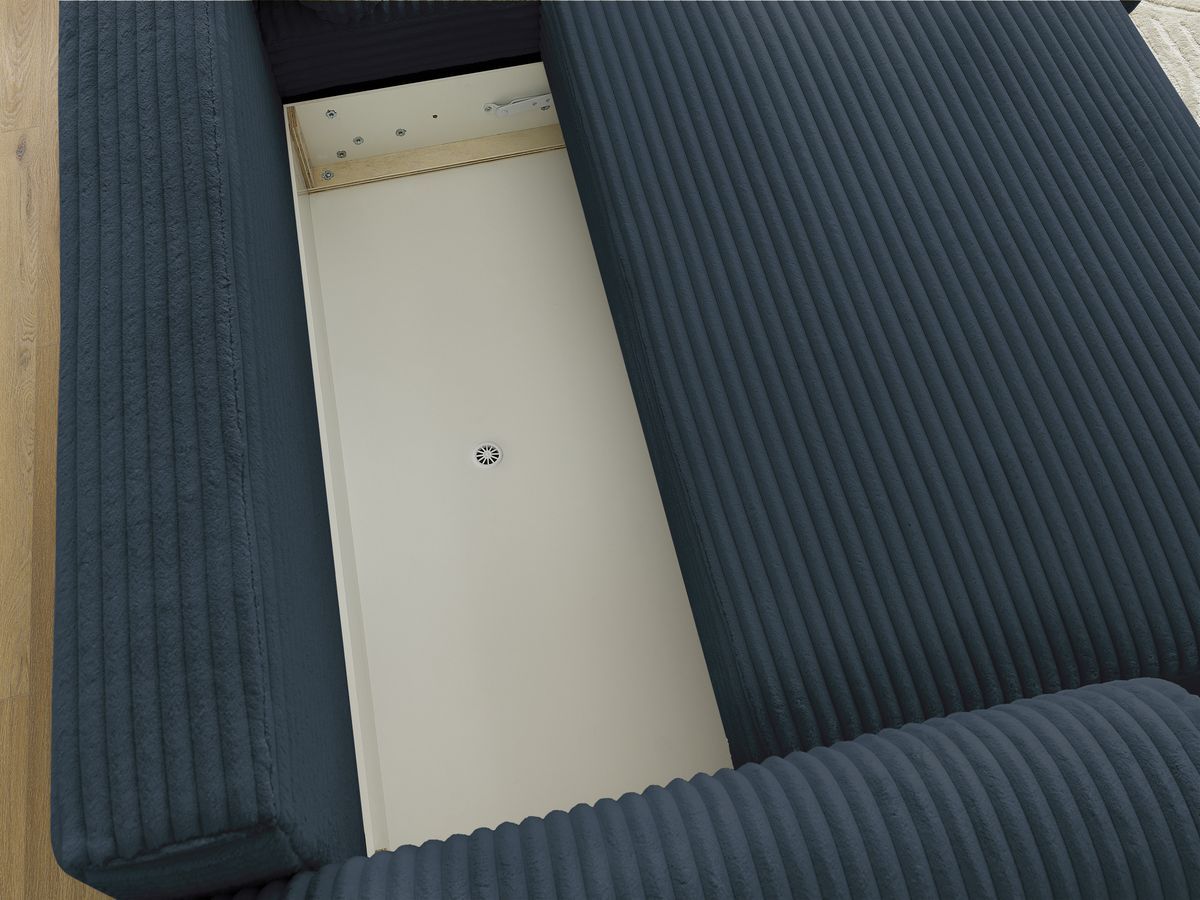 Canapé d'angle convertible coffre LUCIEN gros côtelé doux avec pouf