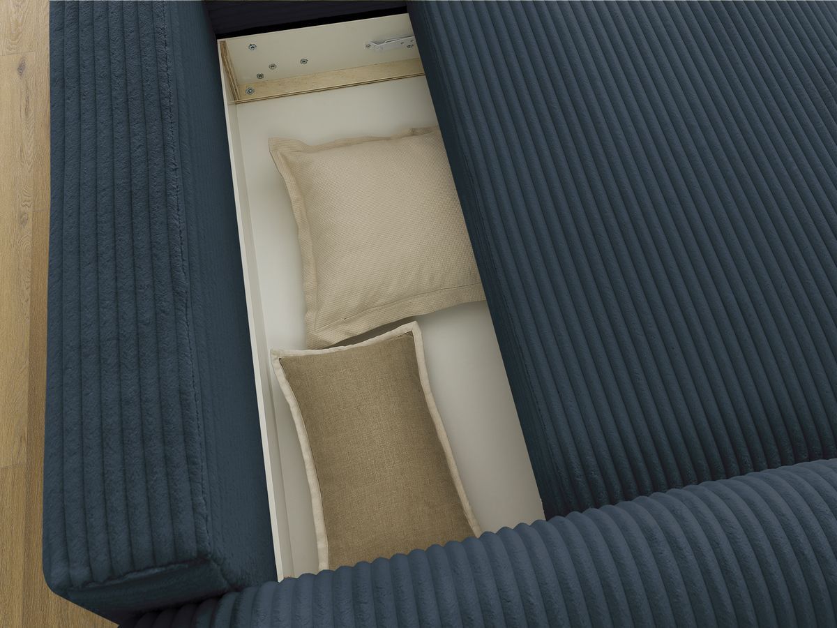 Canapé d'angle convertible coffre LUCIEN gros côtelé doux avec pouf