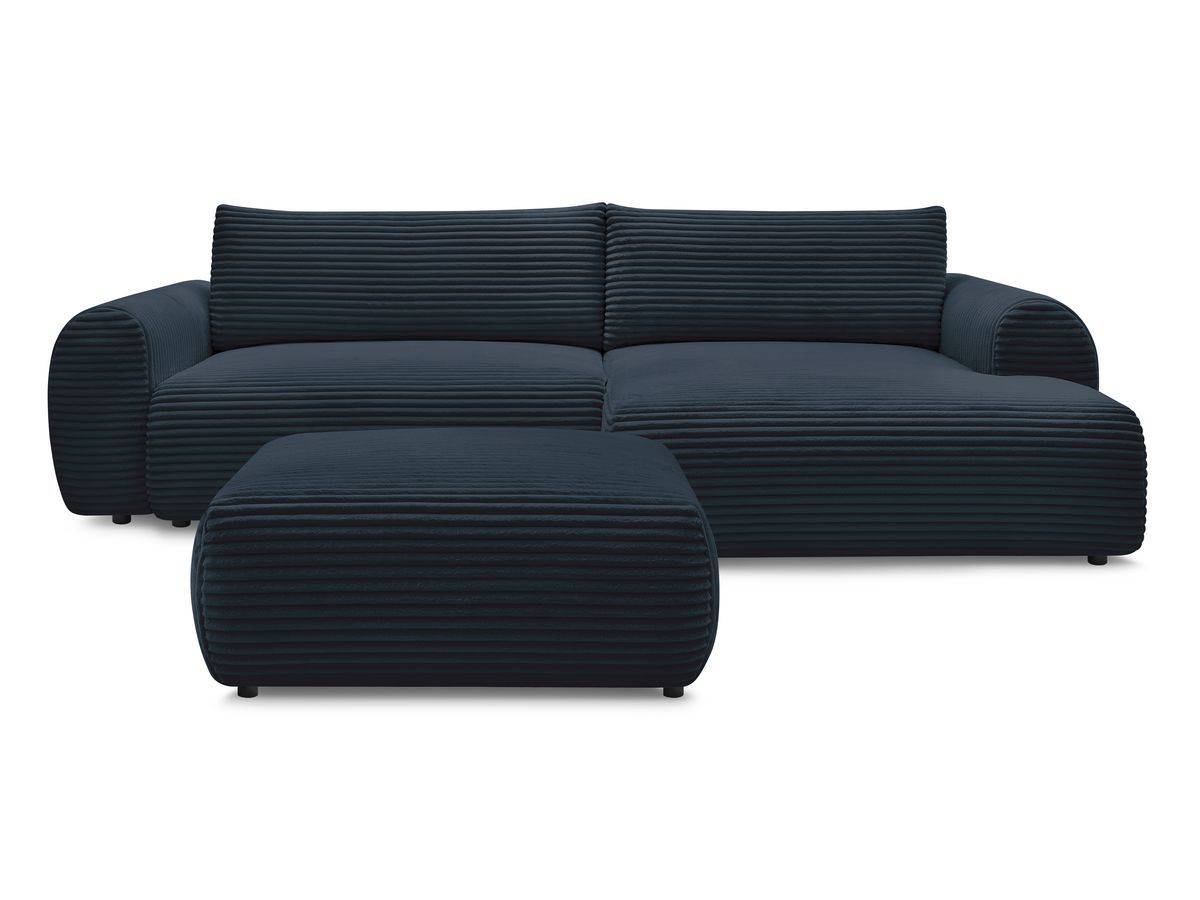 Canapé d'angle convertible coffre LUCIEN gros côtelé doux avec pouf