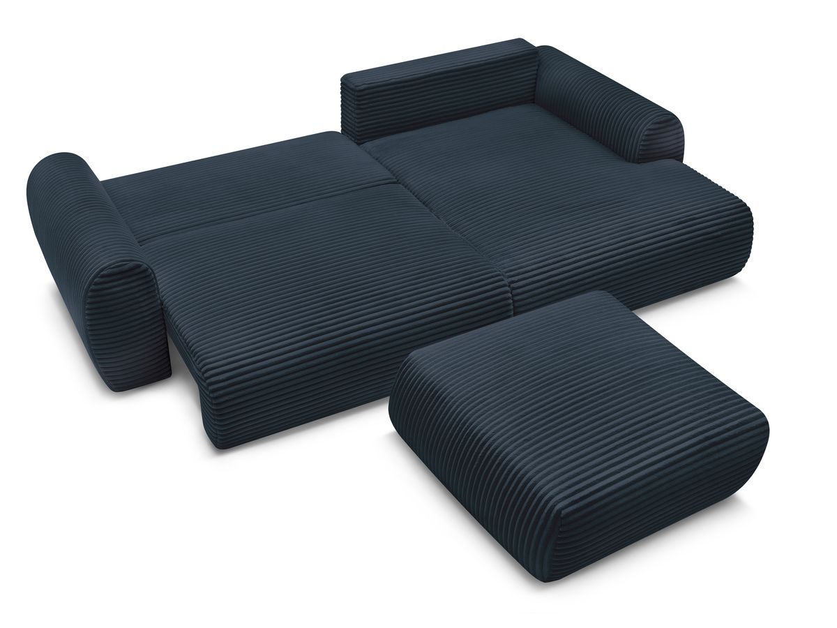 Canapé d'angle convertible coffre LUCIEN gros côtelé doux avec pouf
