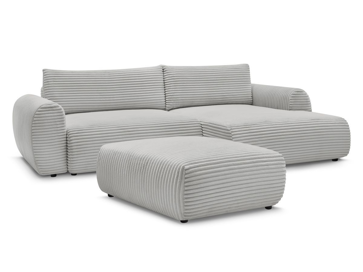 Canapé d'angle convertible coffre LUCIEN gros côtelé doux avec pouf