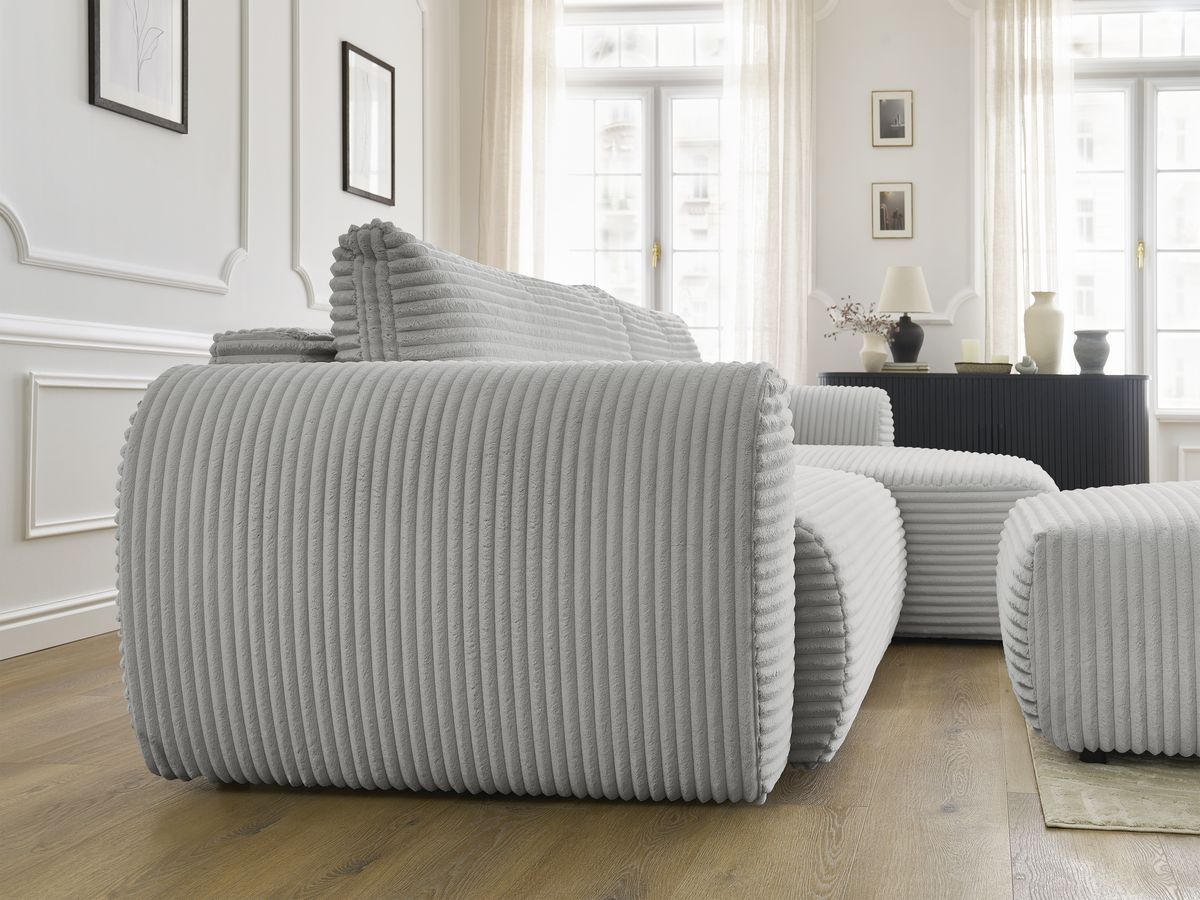 Canapé d'angle convertible coffre LUCIEN gros côtelé doux avec pouf
