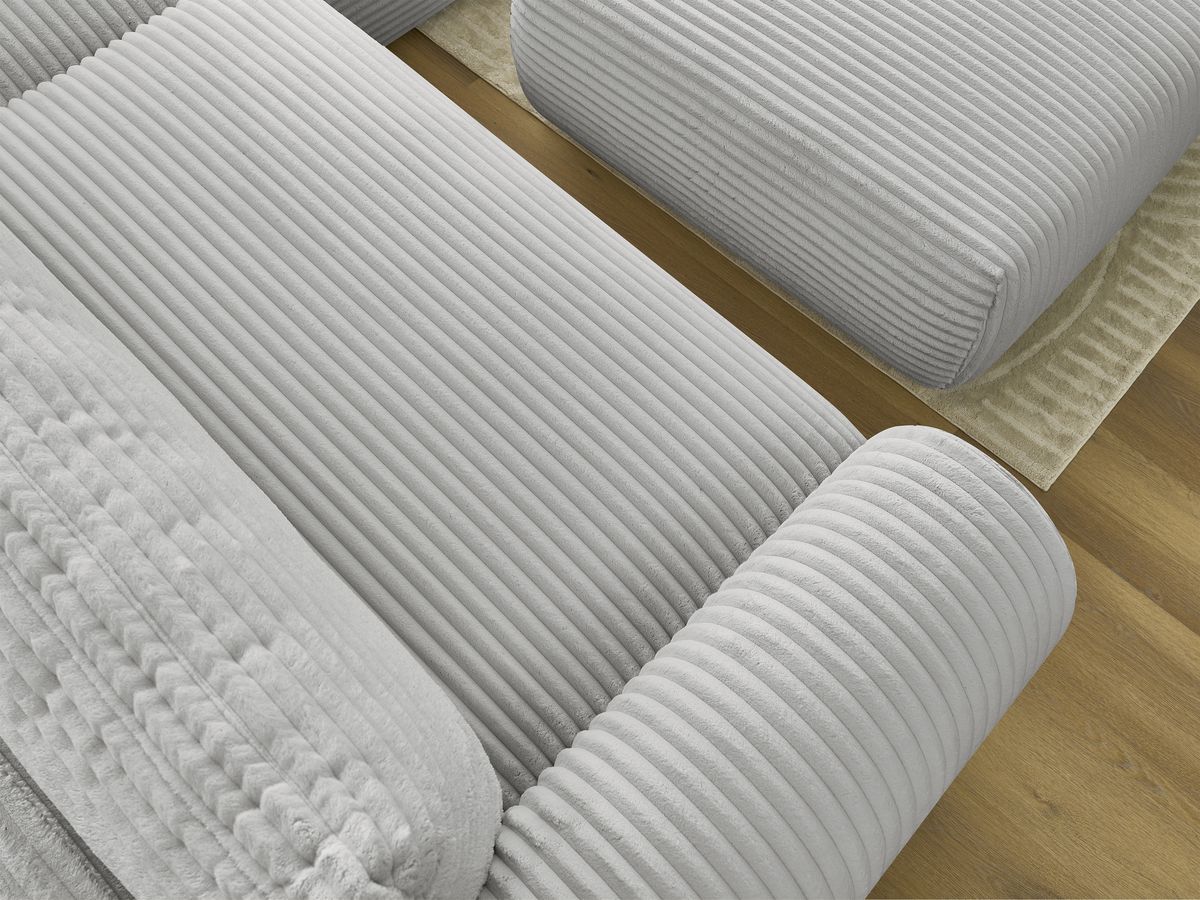 Canapé d'angle convertible coffre LUCIEN gros côtelé doux avec pouf