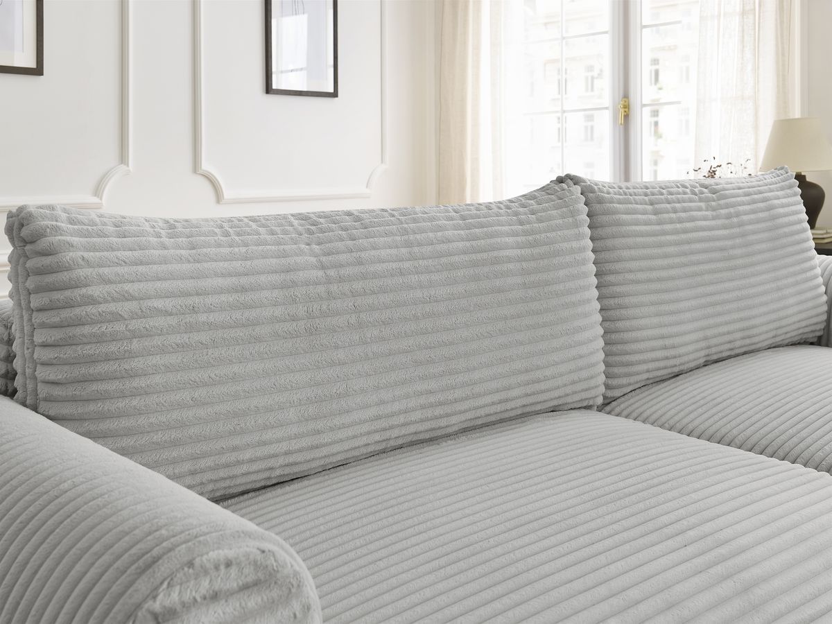 Canapé d'angle convertible coffre LUCIEN gros côtelé doux avec pouf