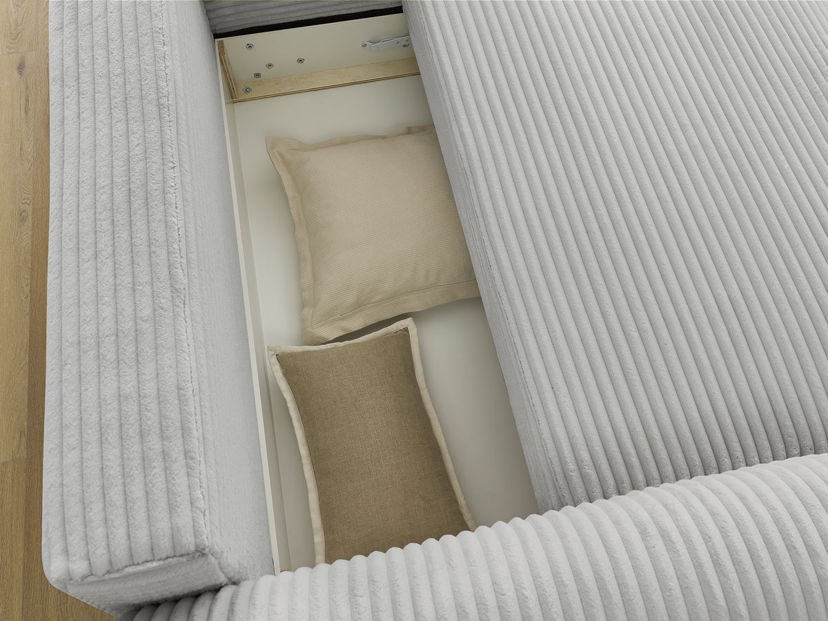 Canapé d'angle convertible coffre LUCIEN gros côtelé doux avec pouf