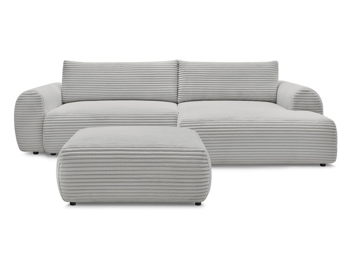 Canapé d'angle convertible coffre LUCIEN gros côtelé doux avec pouf