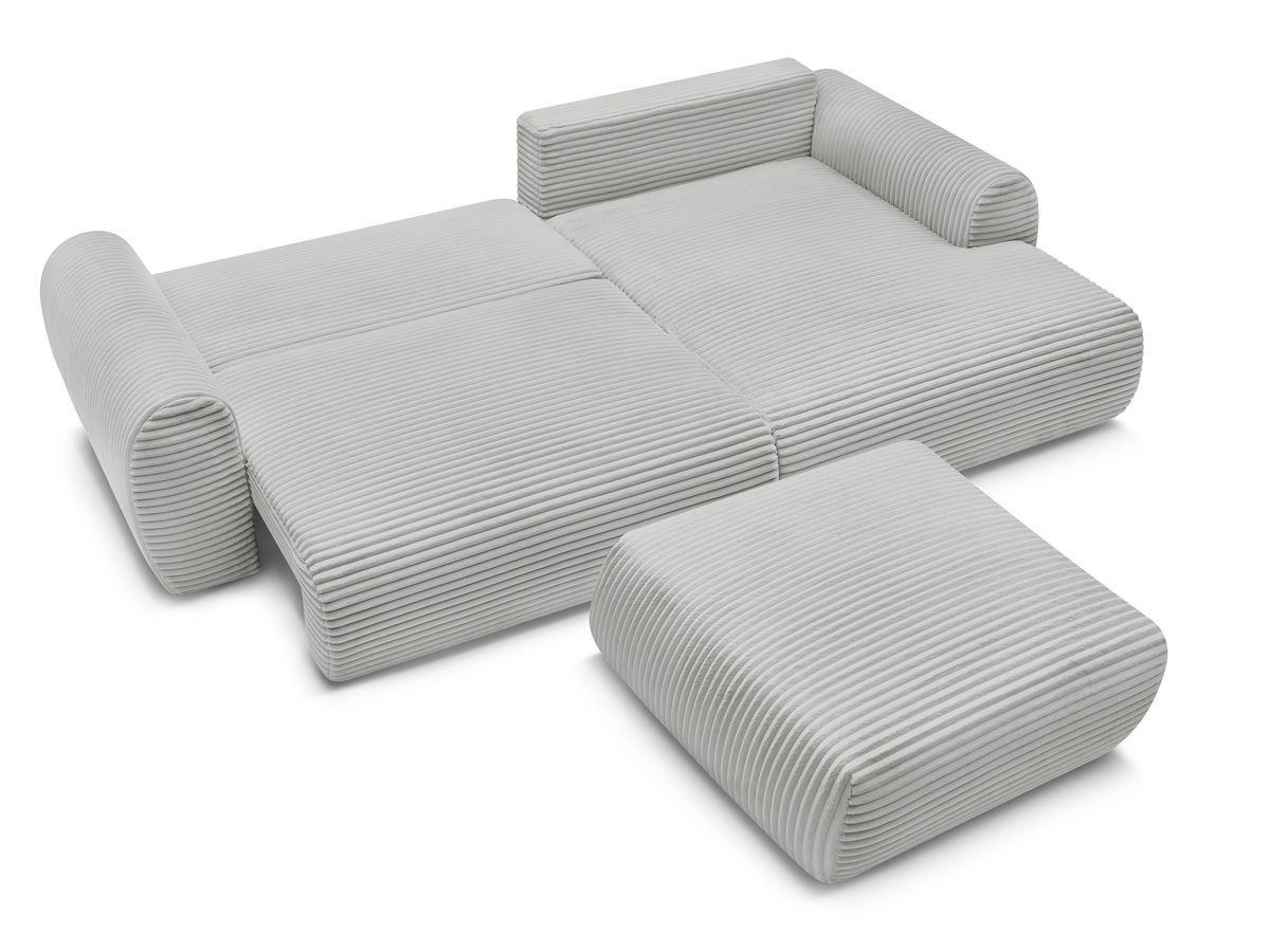 Canapé d'angle convertible coffre LUCIEN gros côtelé doux avec pouf