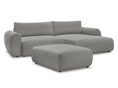 Canapé d'angle convertible coffre LUCIEN gros côtelé doux avec pouf