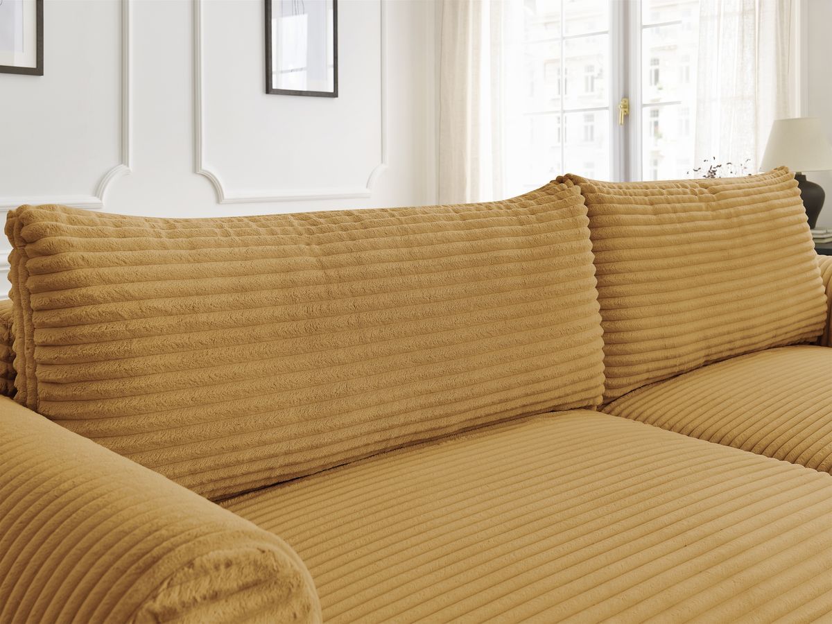 Canapé d'angle convertible coffre LUCIEN gros côtelé doux avec pouf