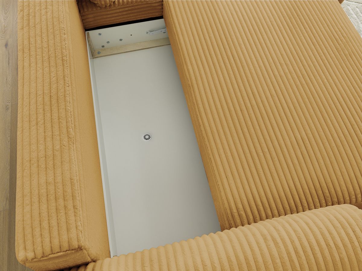 Canapé d'angle convertible coffre LUCIEN gros côtelé doux avec pouf