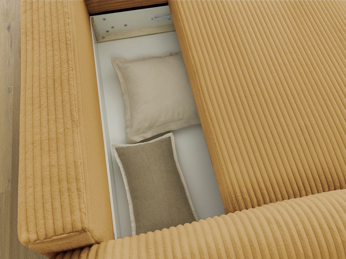Canapé d'angle convertible coffre LUCIEN gros côtelé doux avec pouf