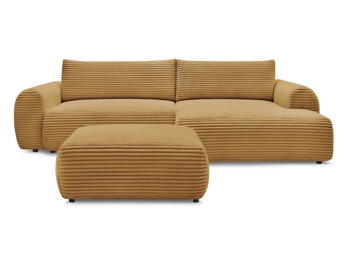 Canapé d'angle convertible coffre LUCIEN gros côtelé doux avec pouf