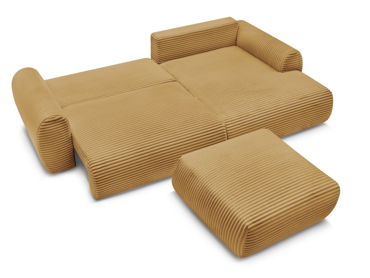 Canapé d'angle convertible coffre LUCIEN gros côtelé doux avec pouf
