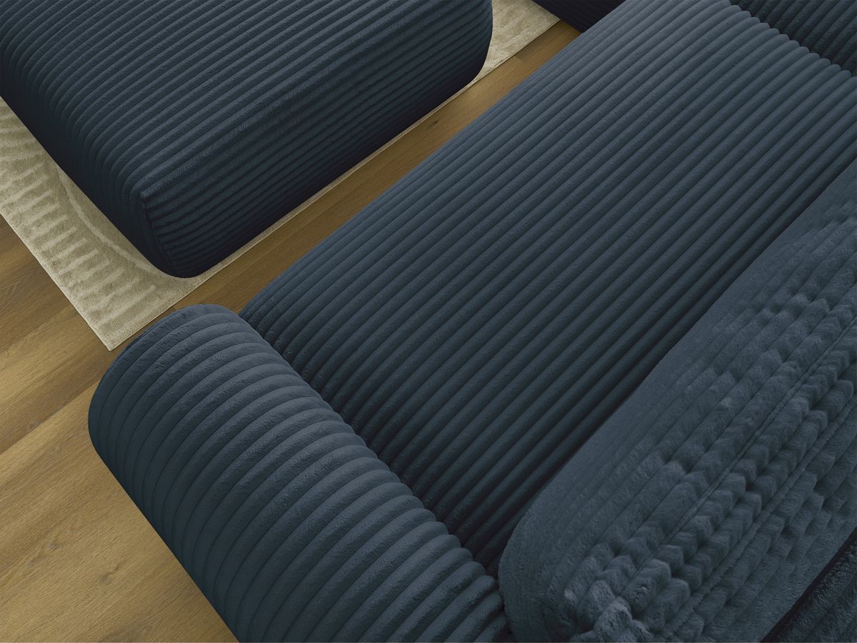 Canapé d'angle convertible coffre LUCIEN gros côtelé doux avec pouf