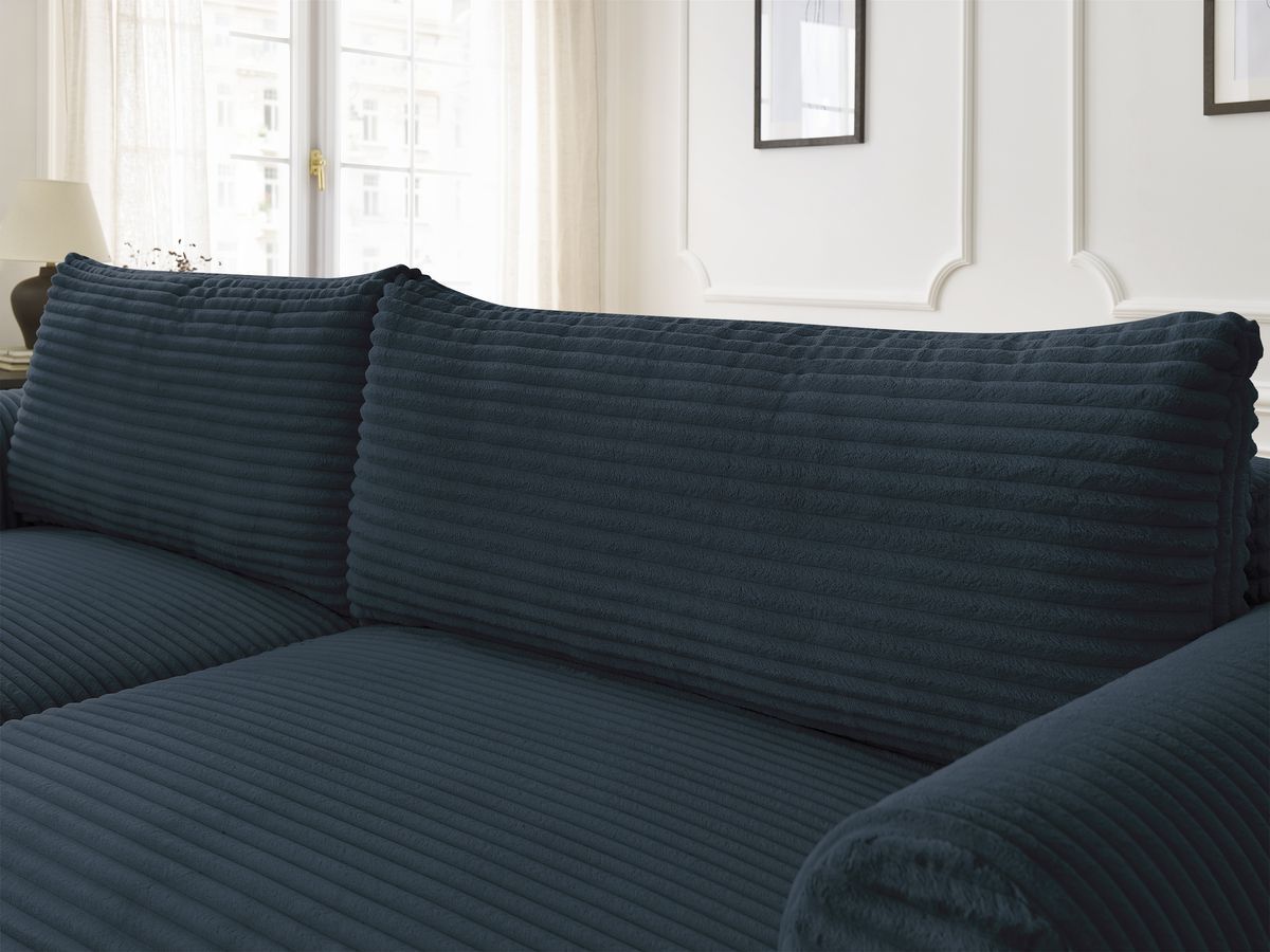 Canapé d'angle convertible coffre LUCIEN gros côtelé doux avec pouf