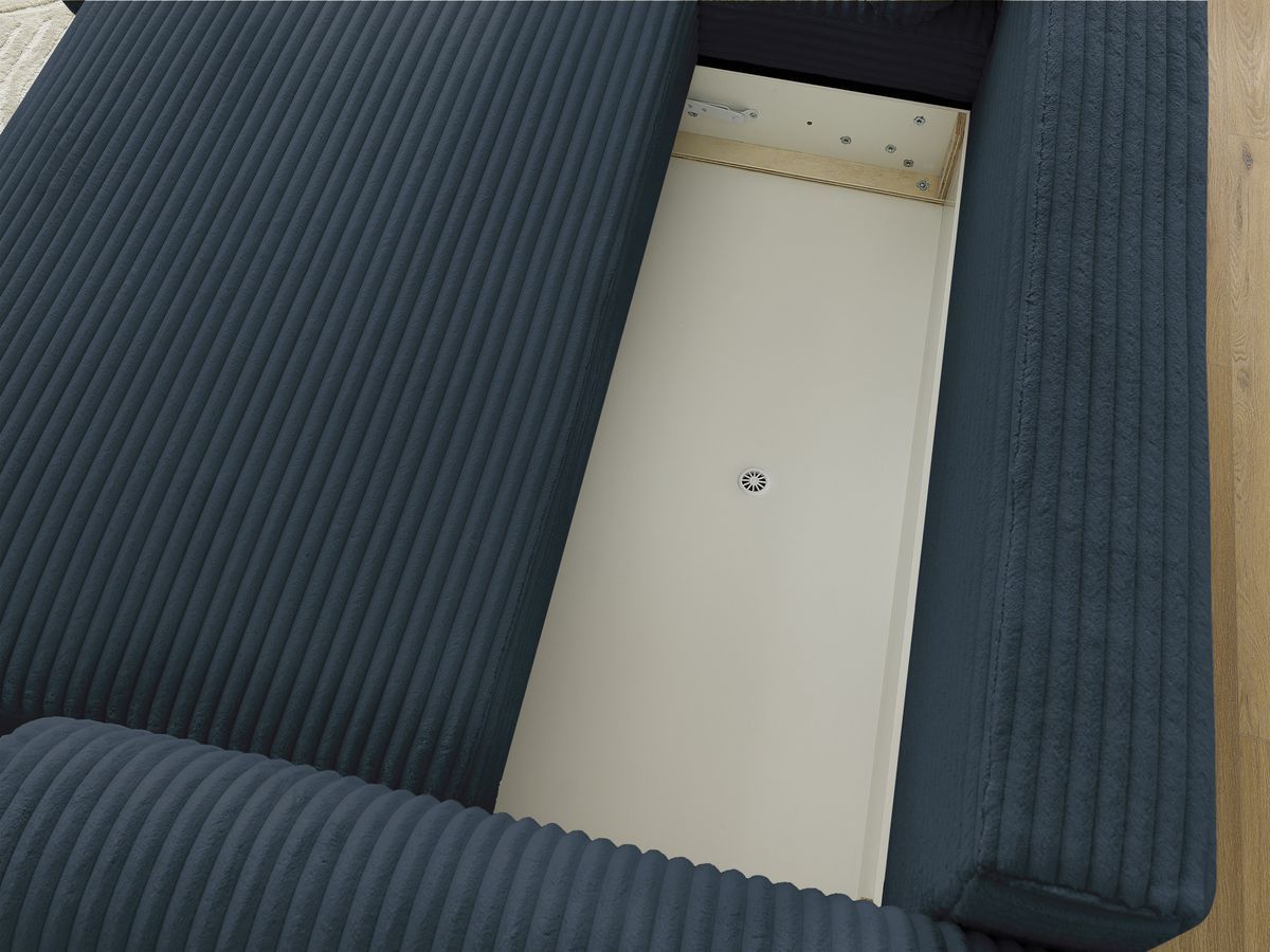 Canapé d'angle convertible coffre LUCIEN gros côtelé doux avec pouf