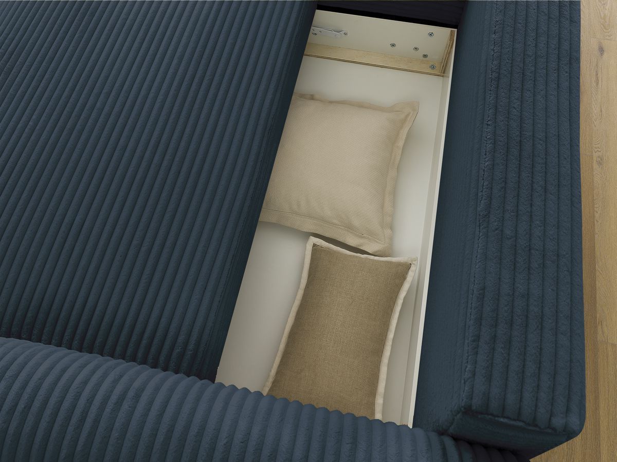 Canapé d'angle convertible coffre LUCIEN gros côtelé doux avec pouf