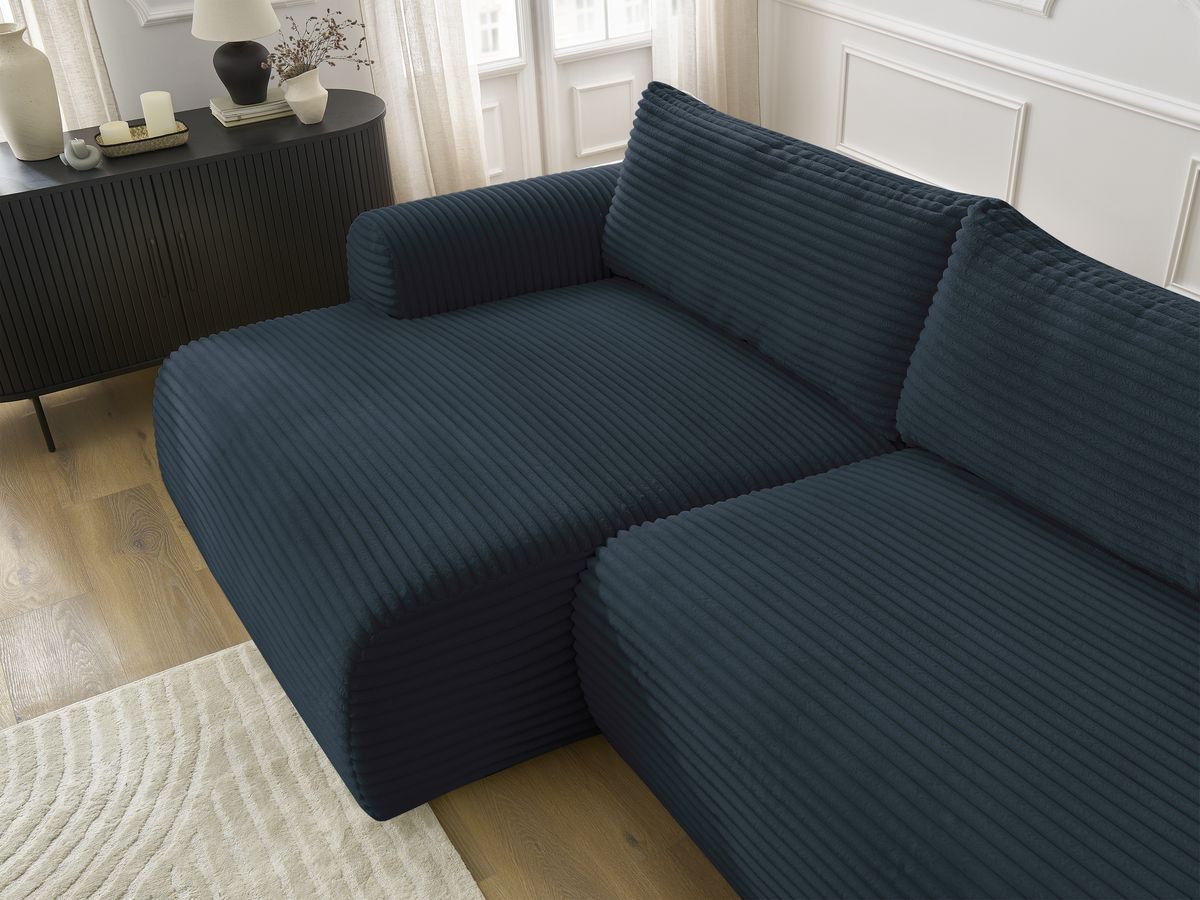 Canapé d'angle convertible coffre LUCIEN gros côtelé doux avec pouf