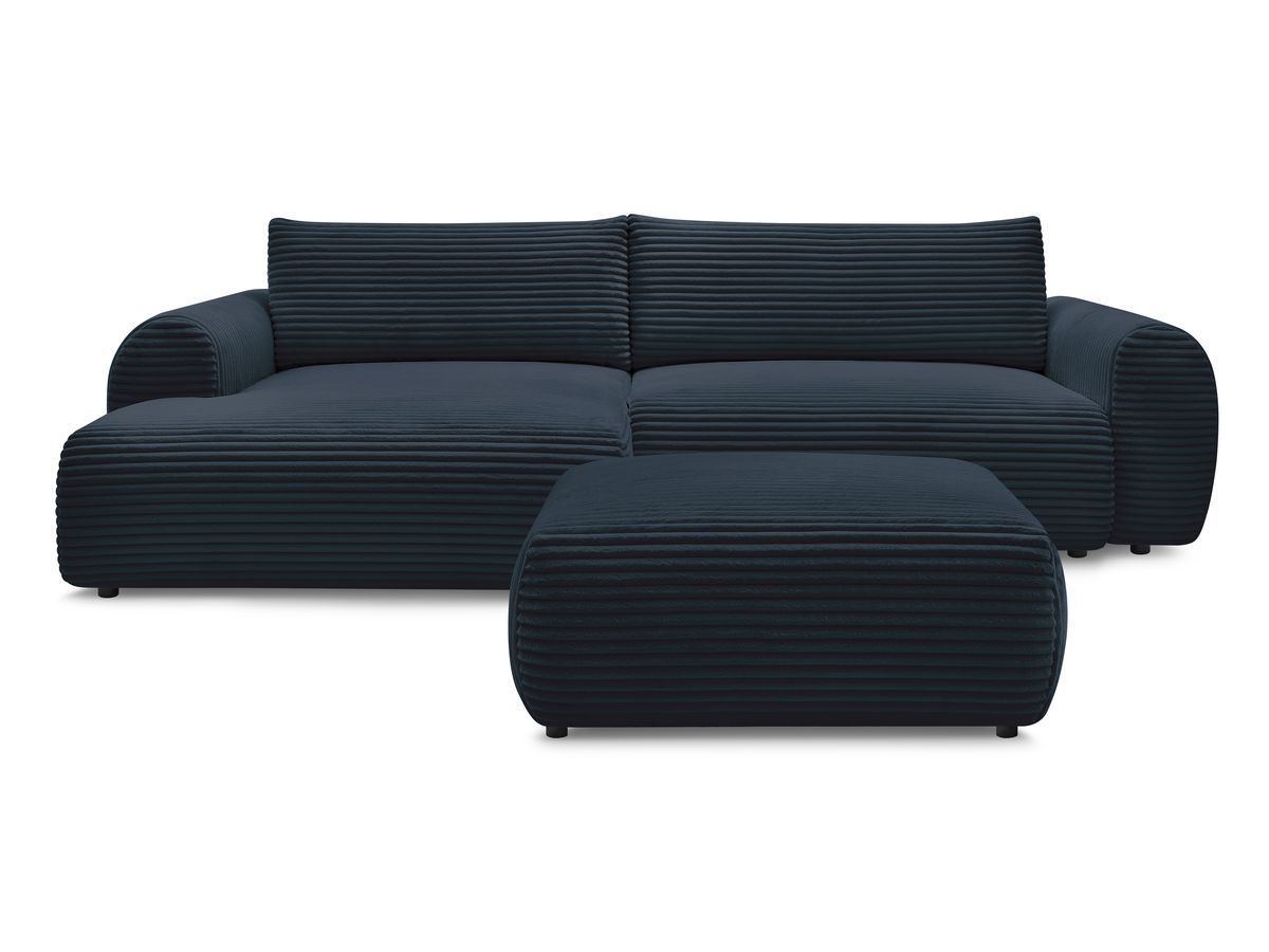 Canapé d'angle convertible coffre LUCIEN gros côtelé doux avec pouf