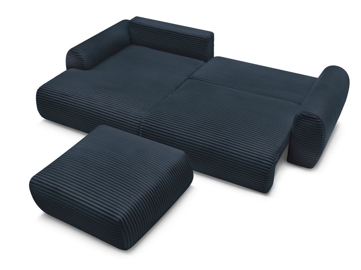 Canapé d'angle convertible coffre LUCIEN gros côtelé doux avec pouf