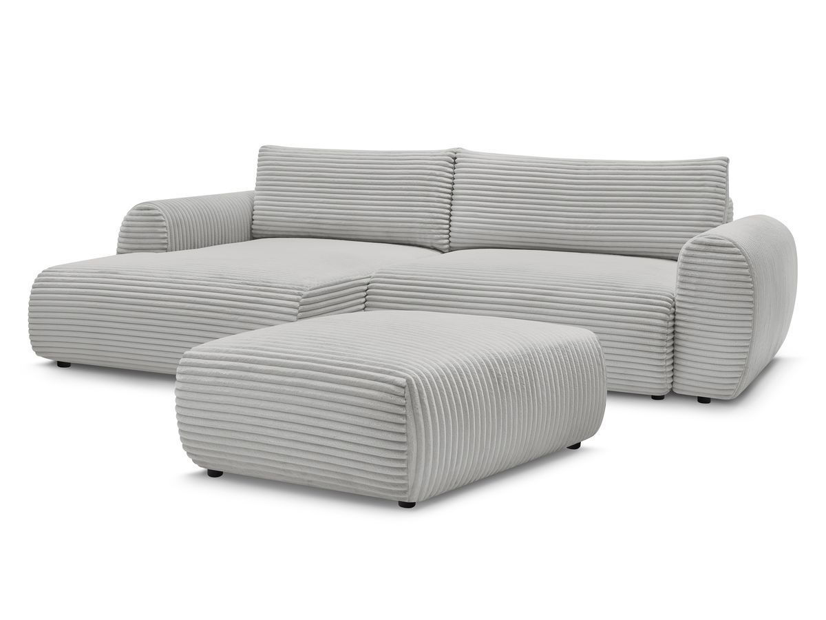 Canapé d'angle convertible coffre LUCIEN gros côtelé doux avec pouf