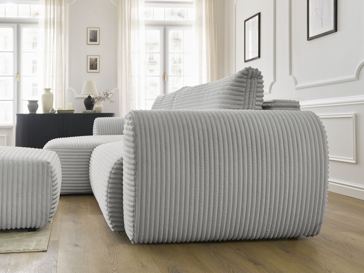 Canapé d'angle convertible coffre LUCIEN gros côtelé doux avec pouf