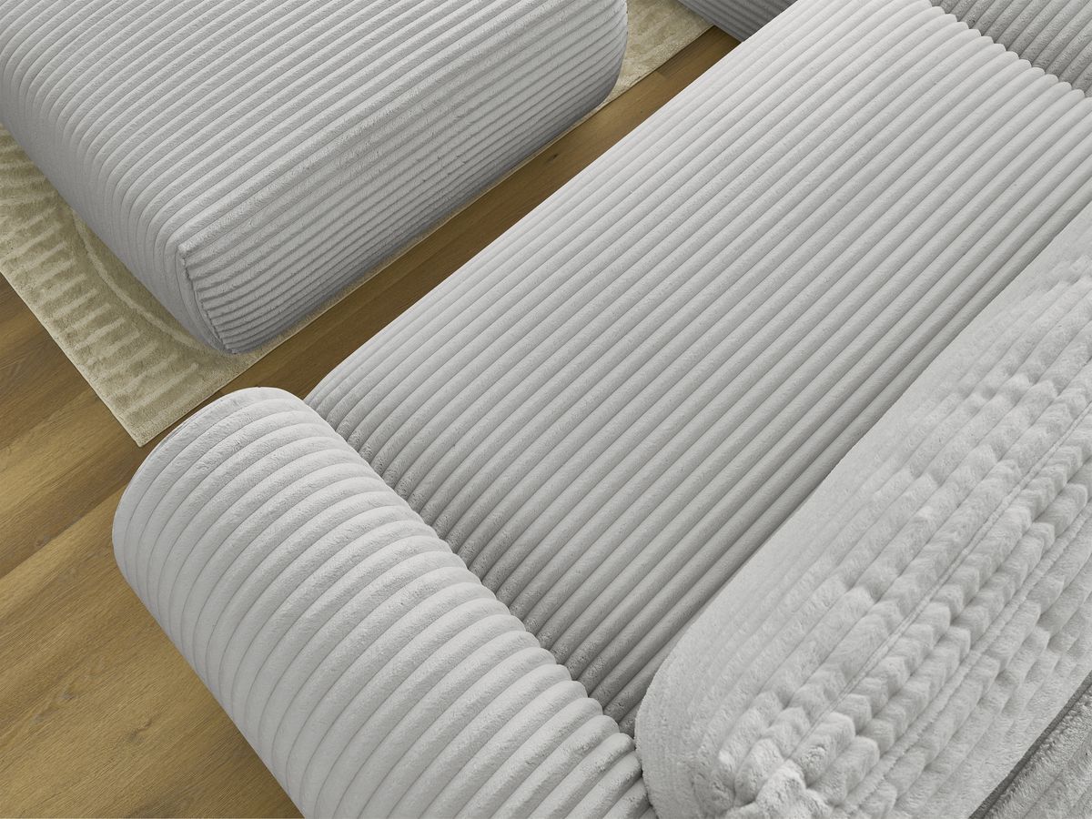 Canapé d'angle convertible coffre LUCIEN gros côtelé doux avec pouf