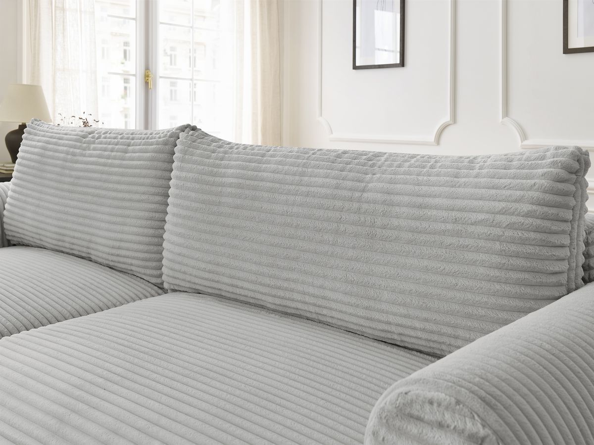 Canapé d'angle convertible coffre LUCIEN gros côtelé doux avec pouf