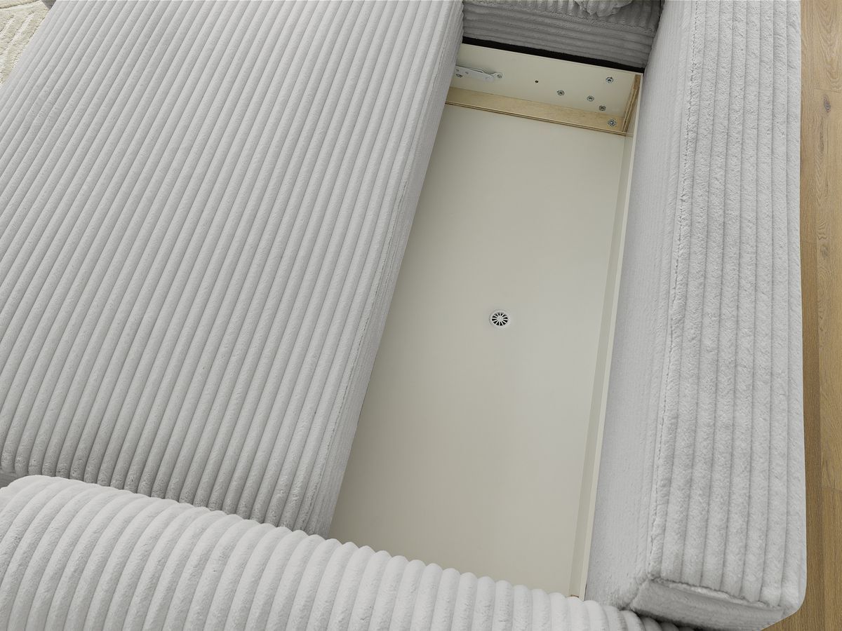 Canapé d'angle convertible coffre LUCIEN gros côtelé doux avec pouf
