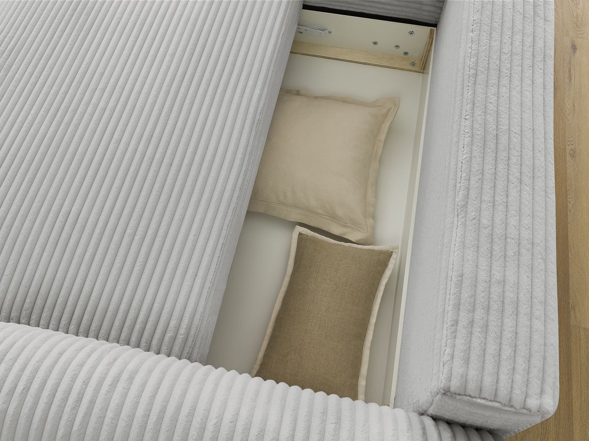 Canapé d'angle convertible coffre LUCIEN gros côtelé doux avec pouf