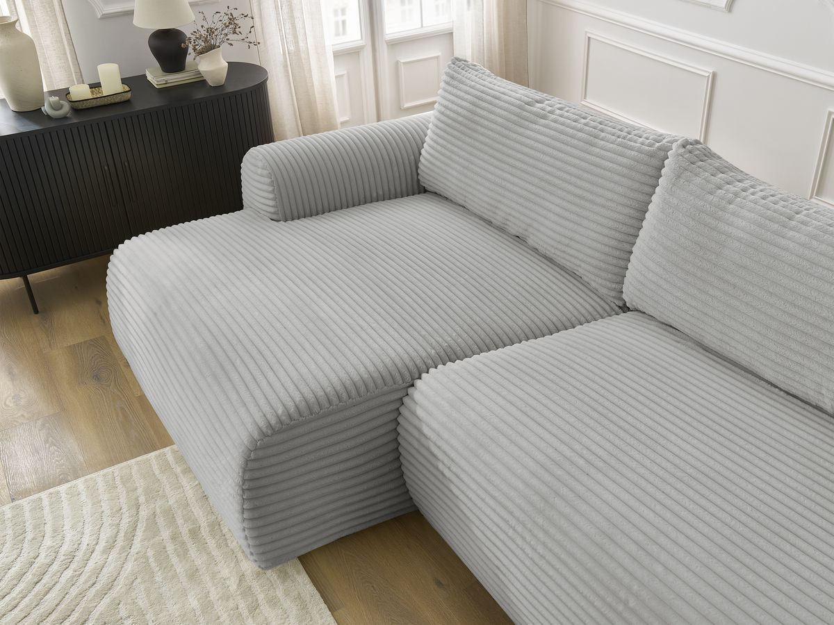 Canapé d'angle convertible coffre LUCIEN gros côtelé doux avec pouf