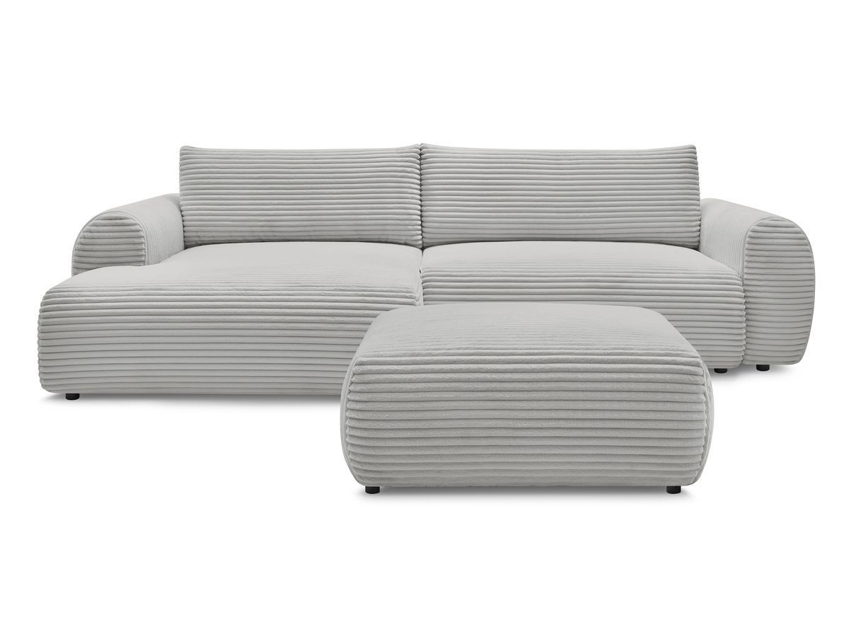 Canapé d'angle convertible coffre LUCIEN gros côtelé doux avec pouf