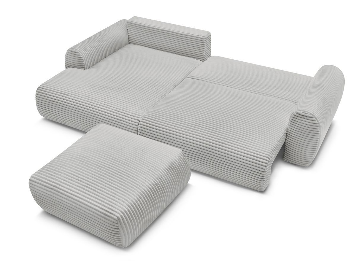 Canapé d'angle convertible coffre LUCIEN gros côtelé doux avec pouf