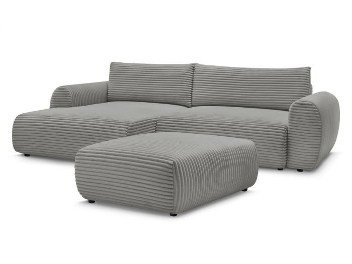 Canapé d'angle convertible coffre LUCIEN gros côtelé doux avec pouf