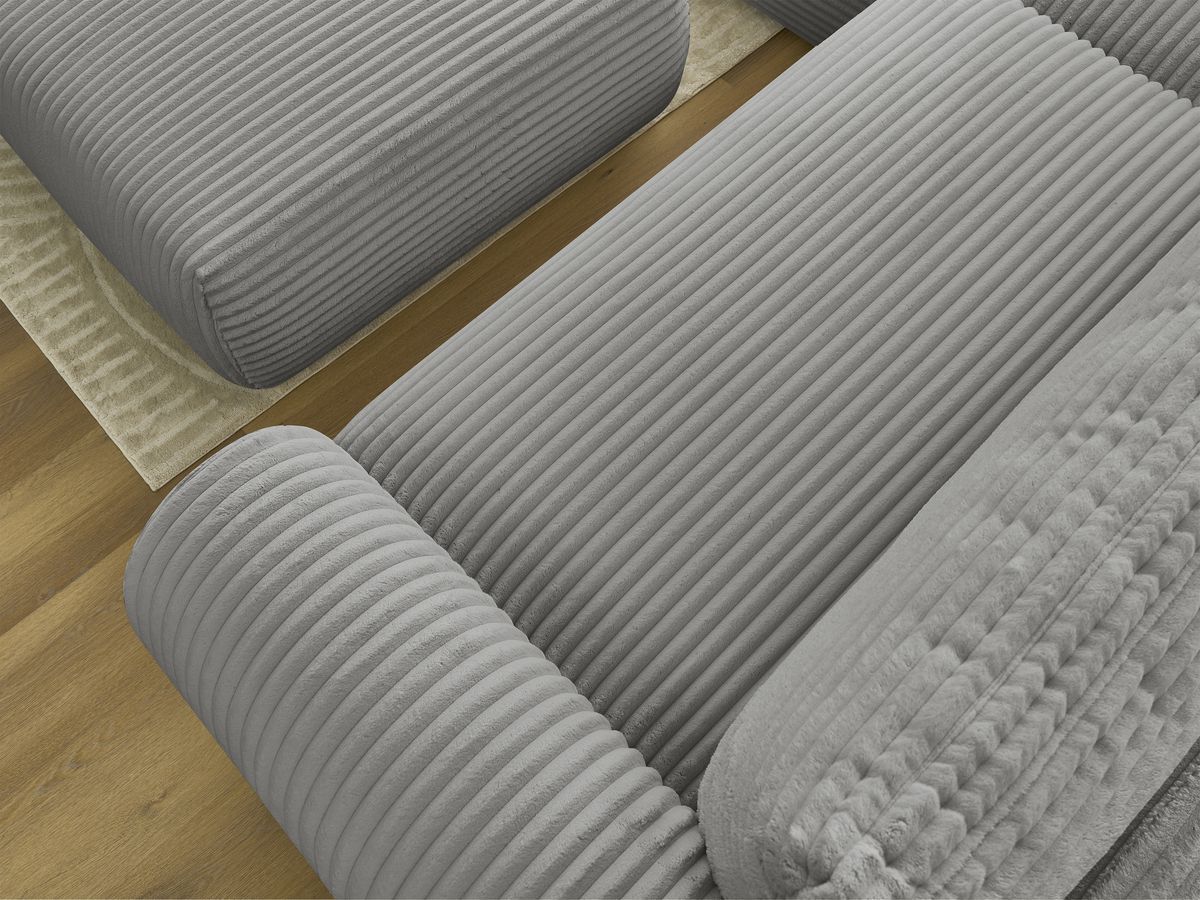 Canapé d'angle convertible coffre LUCIEN gros côtelé doux avec pouf