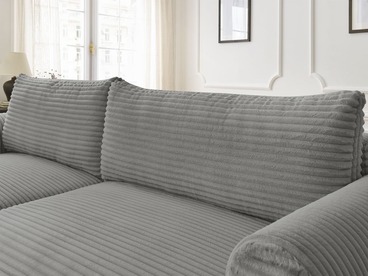 Canapé d'angle convertible coffre LUCIEN gros côtelé doux avec pouf
