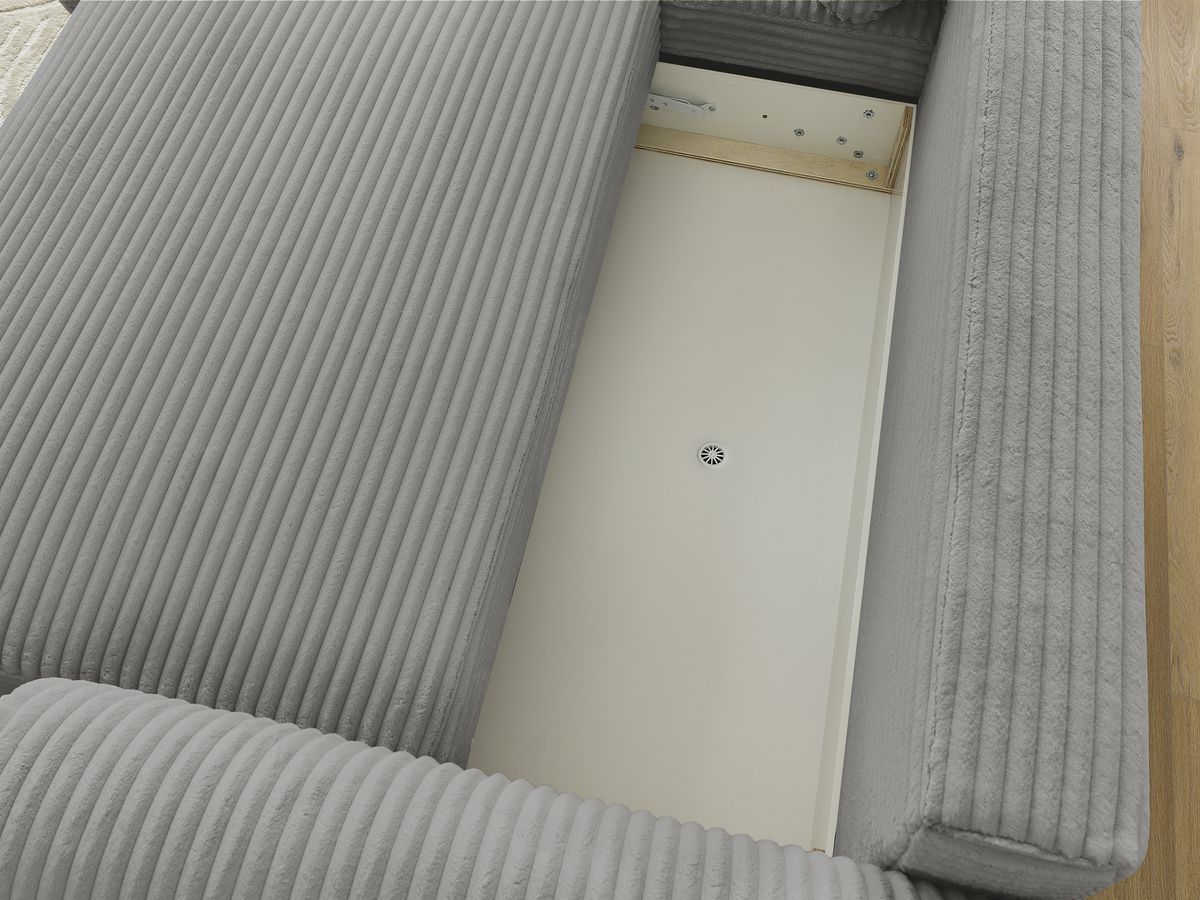 Canapé d'angle convertible coffre LUCIEN gros côtelé doux avec pouf