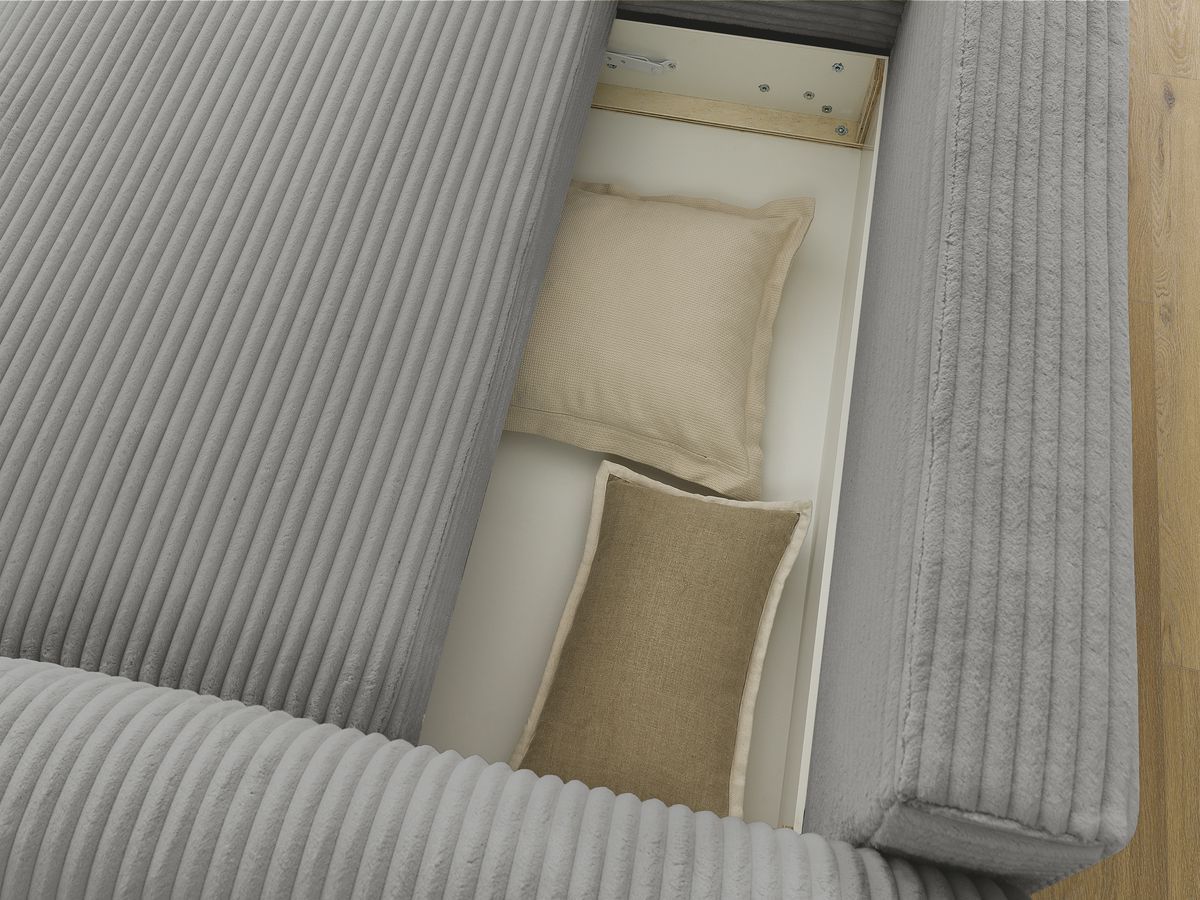 Canapé d'angle convertible coffre LUCIEN gros côtelé doux avec pouf