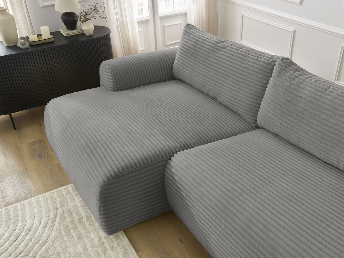 Canapé d'angle convertible coffre LUCIEN gros côtelé doux avec pouf