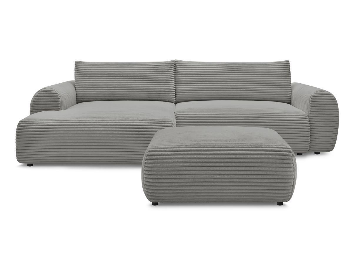 Canapé d'angle convertible coffre LUCIEN gros côtelé doux avec pouf
