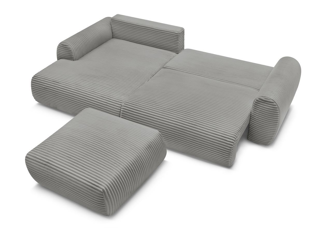 Canapé d'angle convertible coffre LUCIEN gros côtelé doux avec pouf