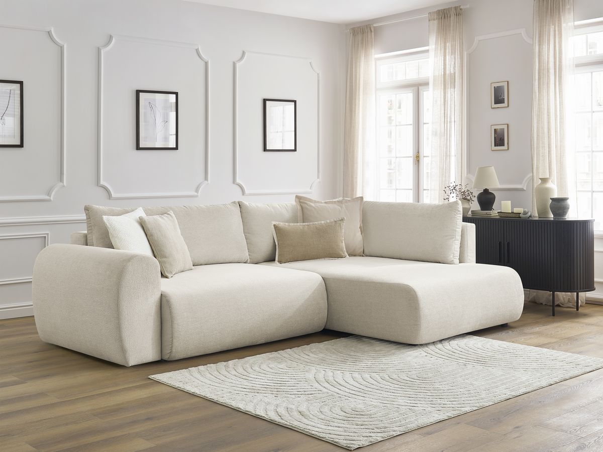 Canapé d'angle L convertible coffre LUCIEN tissu lisse