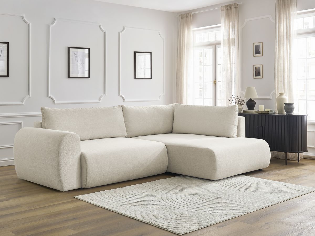 Canapé d'angle L convertible coffre LUCIEN tissu lisse