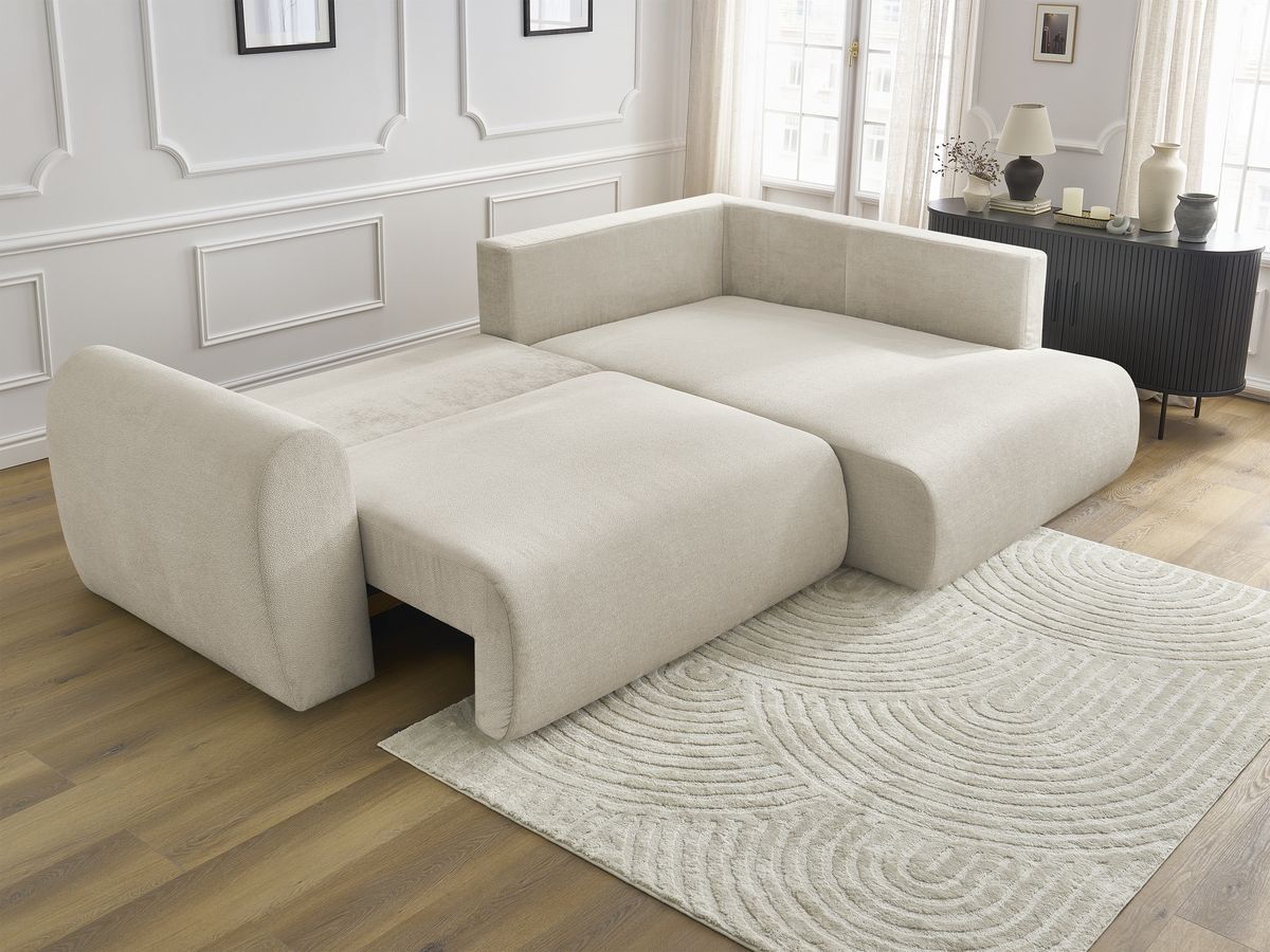 Canapé d'angle L convertible coffre LUCIEN tissu lisse