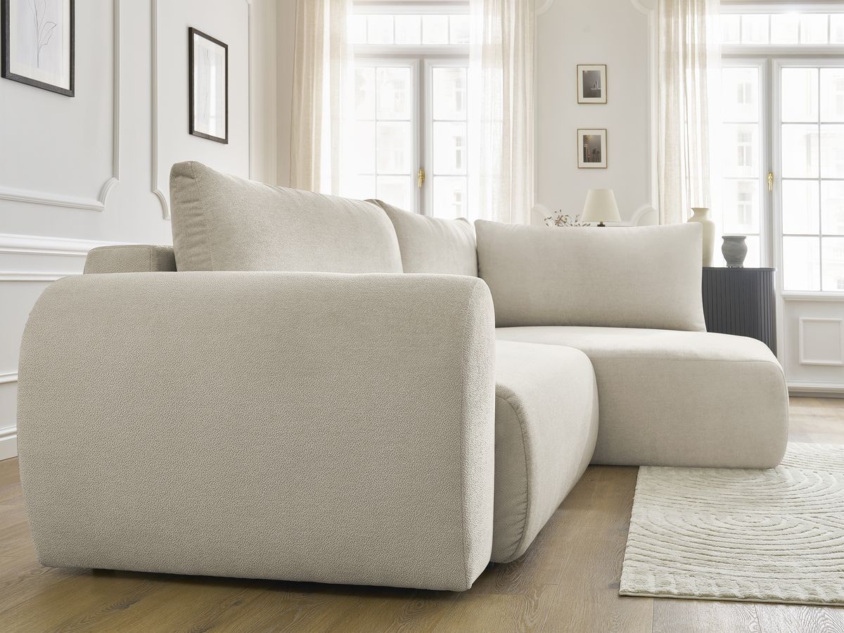 Canapé d'angle L convertible coffre LUCIEN tissu lisse