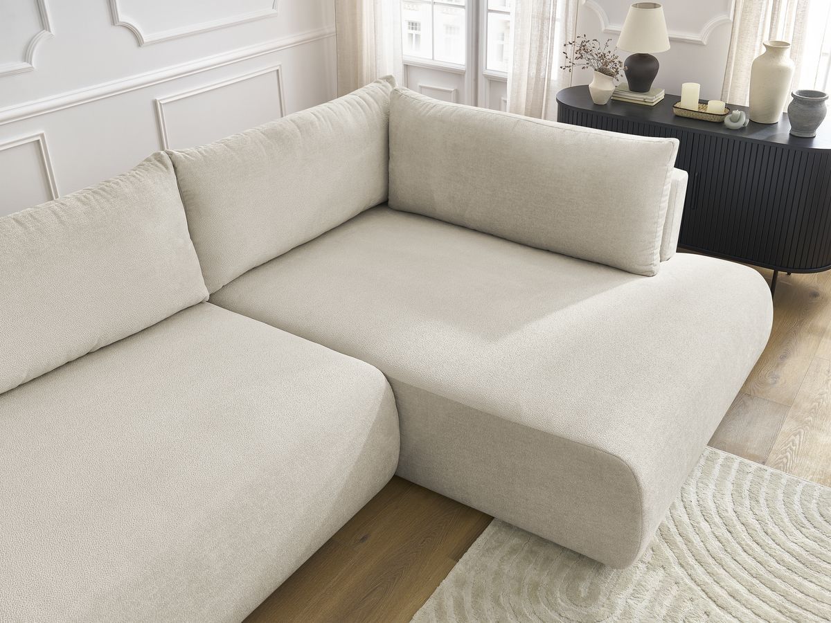 Canapé d'angle L convertible coffre LUCIEN tissu lisse