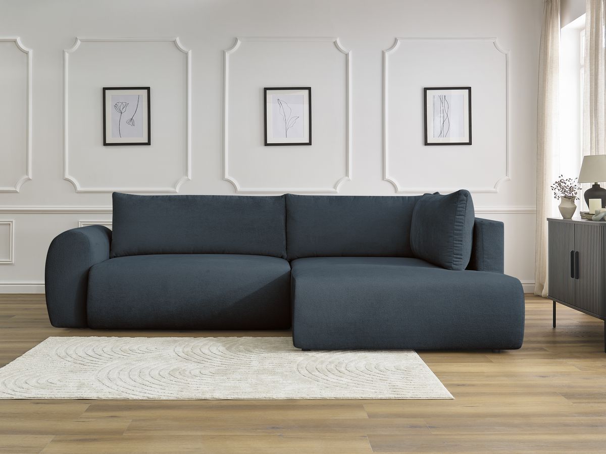 Canapé d'angle L convertible coffre LUCIEN lisse bleu foncé — vue 5