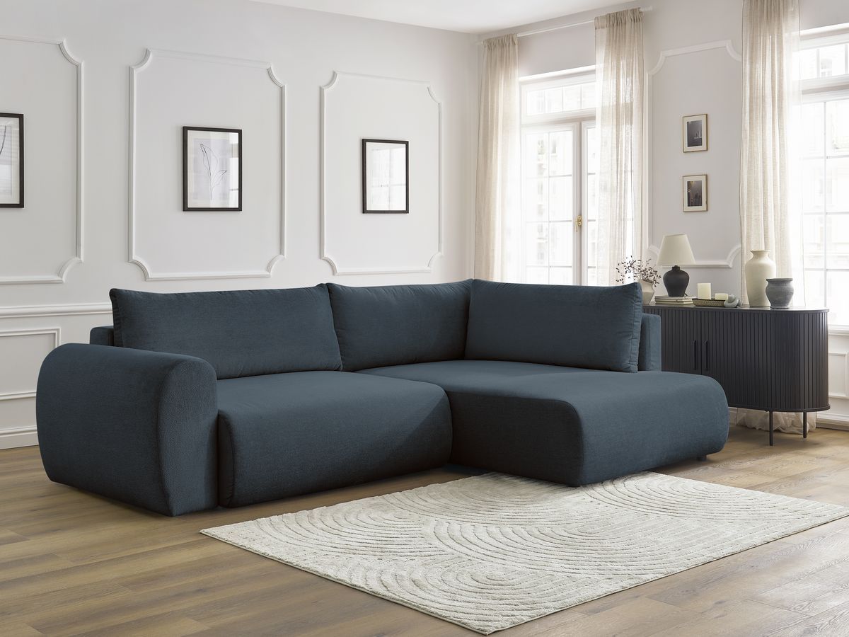 Canapé d'angle L convertible coffre LUCIEN tissu lisse