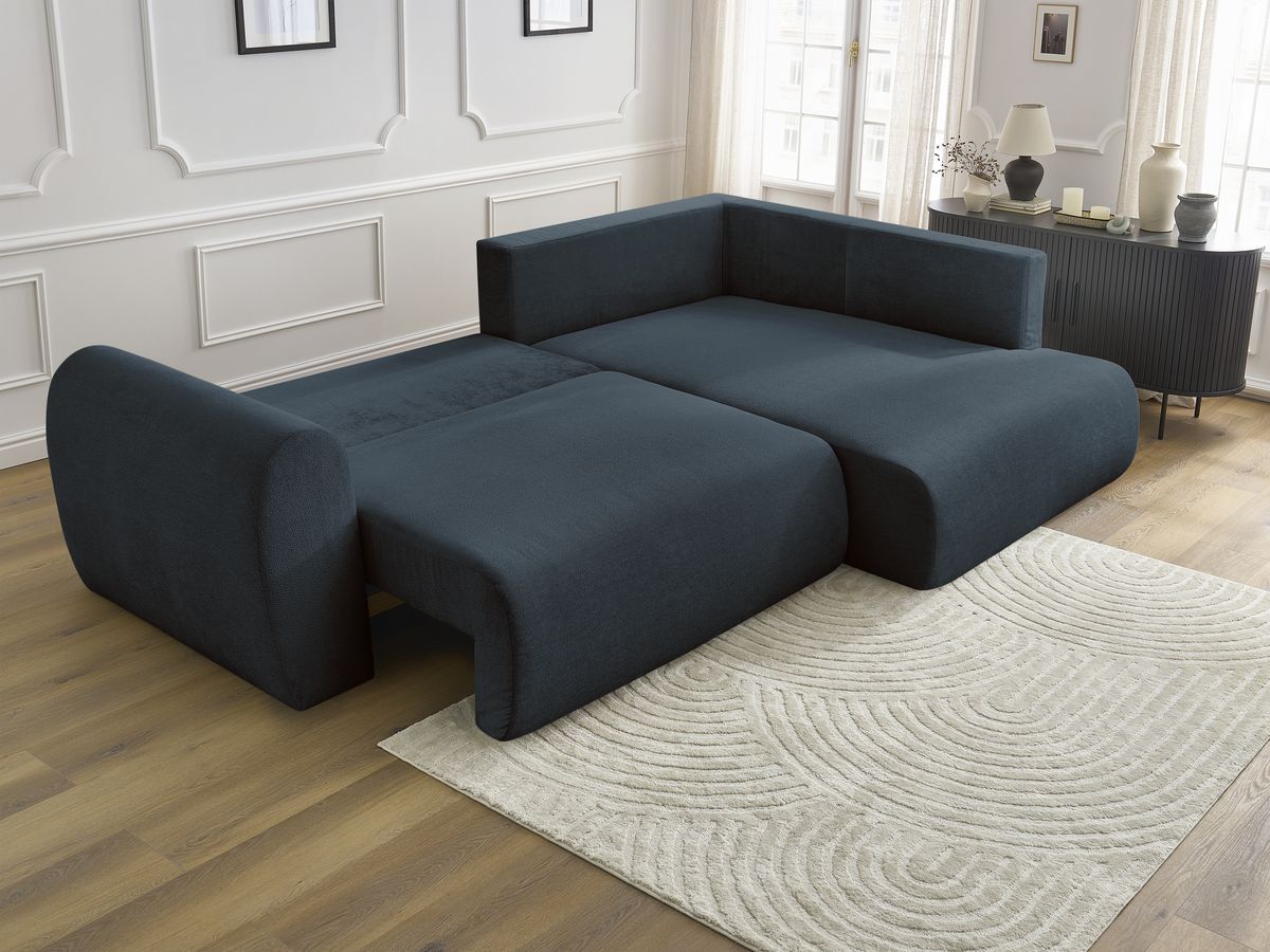 Canapé d'angle L convertible coffre LUCIEN tissu lisse
