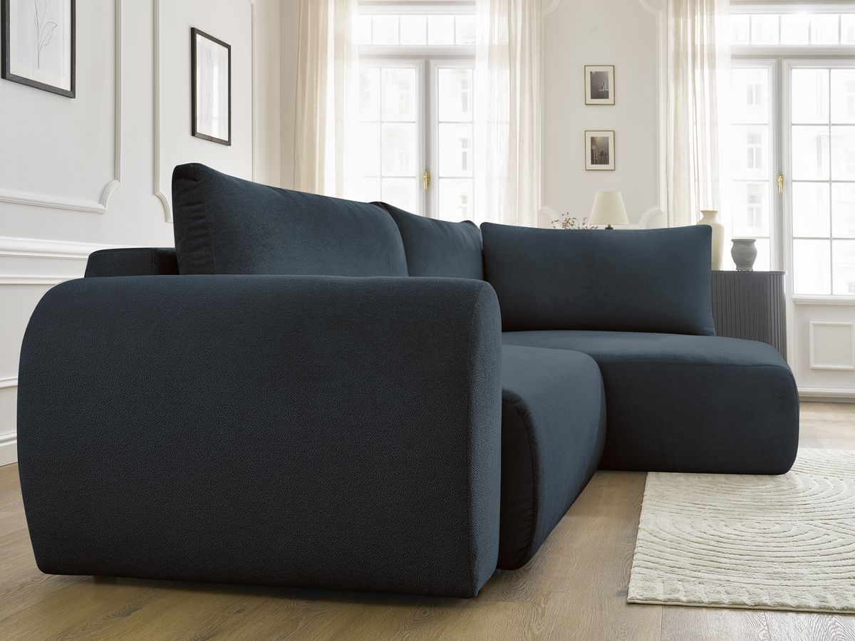 Canapé d'angle L convertible coffre LUCIEN tissu lisse